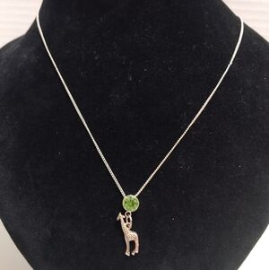 Adult Jewels Silver Tone Giraffe Pendant Necklace Accented with Green Peridot